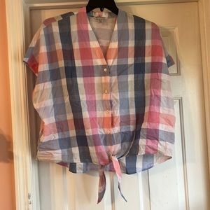 Pink and Blue Plaid Tommy Bahama Tie Waist Cotton Shirt 💙👚